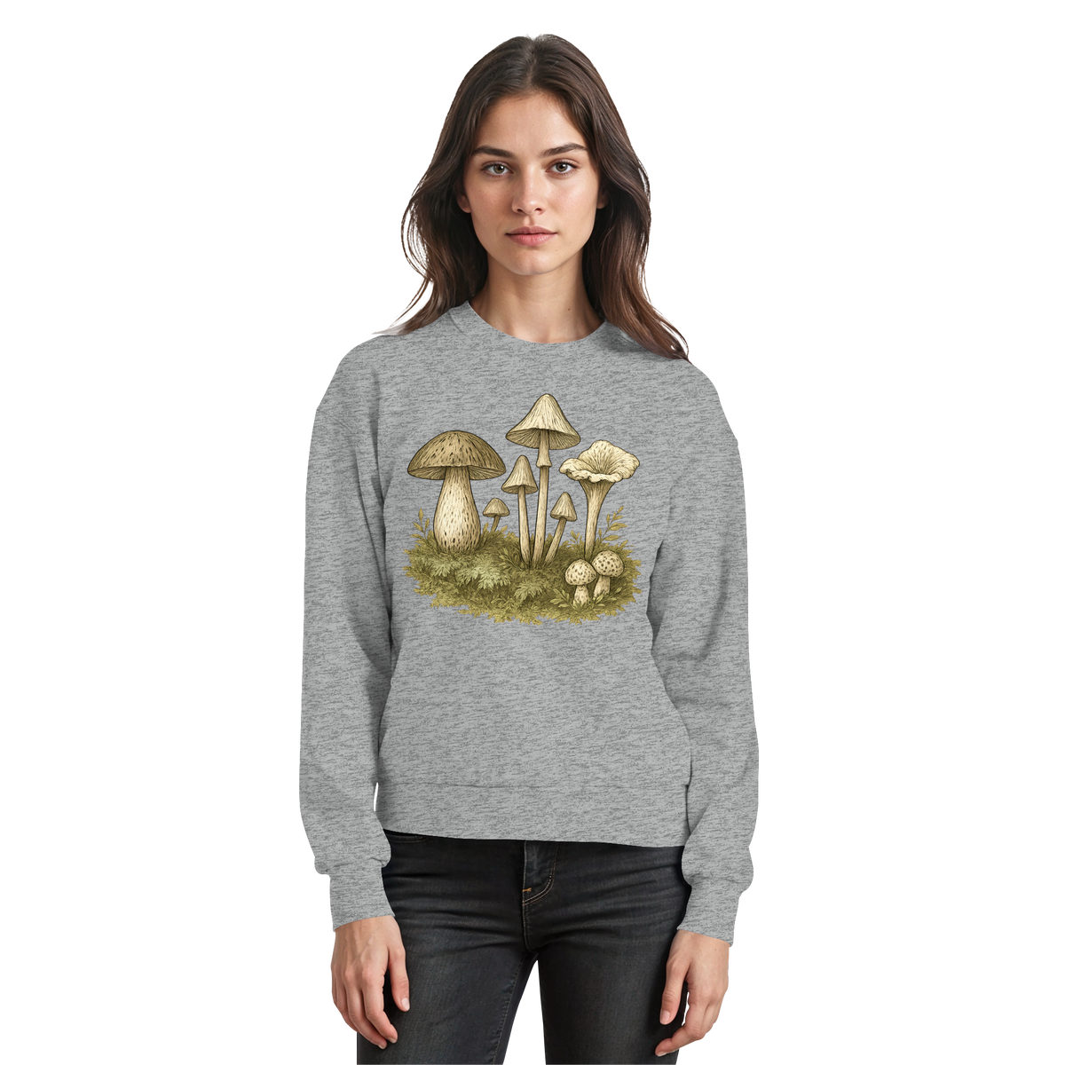 Arvenzo Forest Floor sweatshirt in heather grey, front view showing crew neck and casual fit.