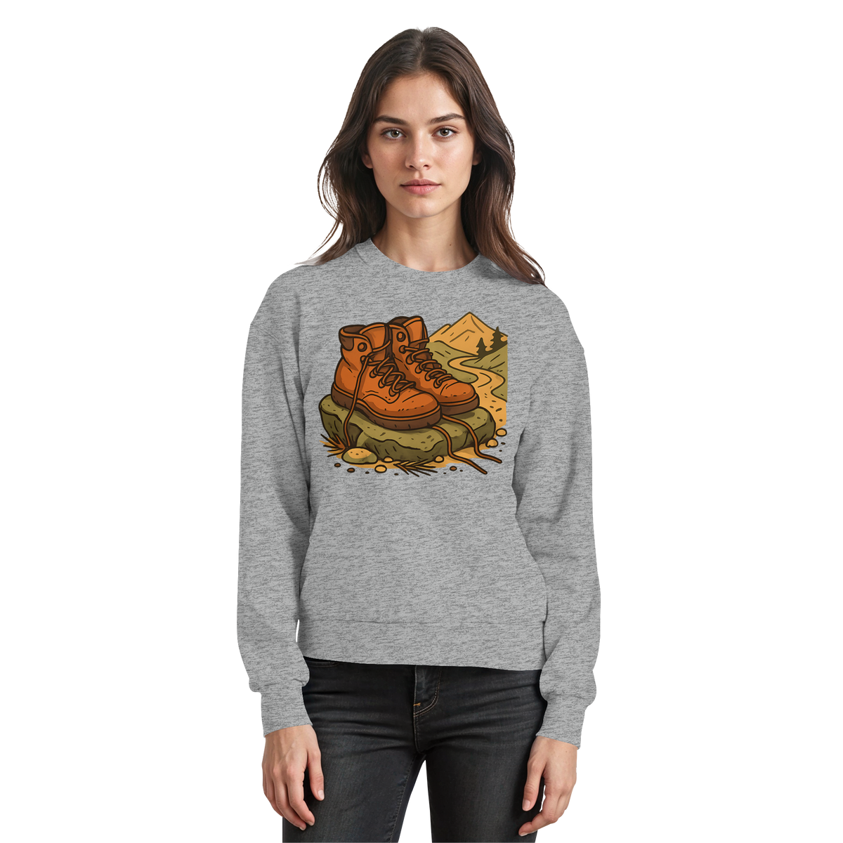 Heather grey Arvenzo Trail Rest sweatshirt shown from the front, featuring a classic crewneck design and comfortable fit.