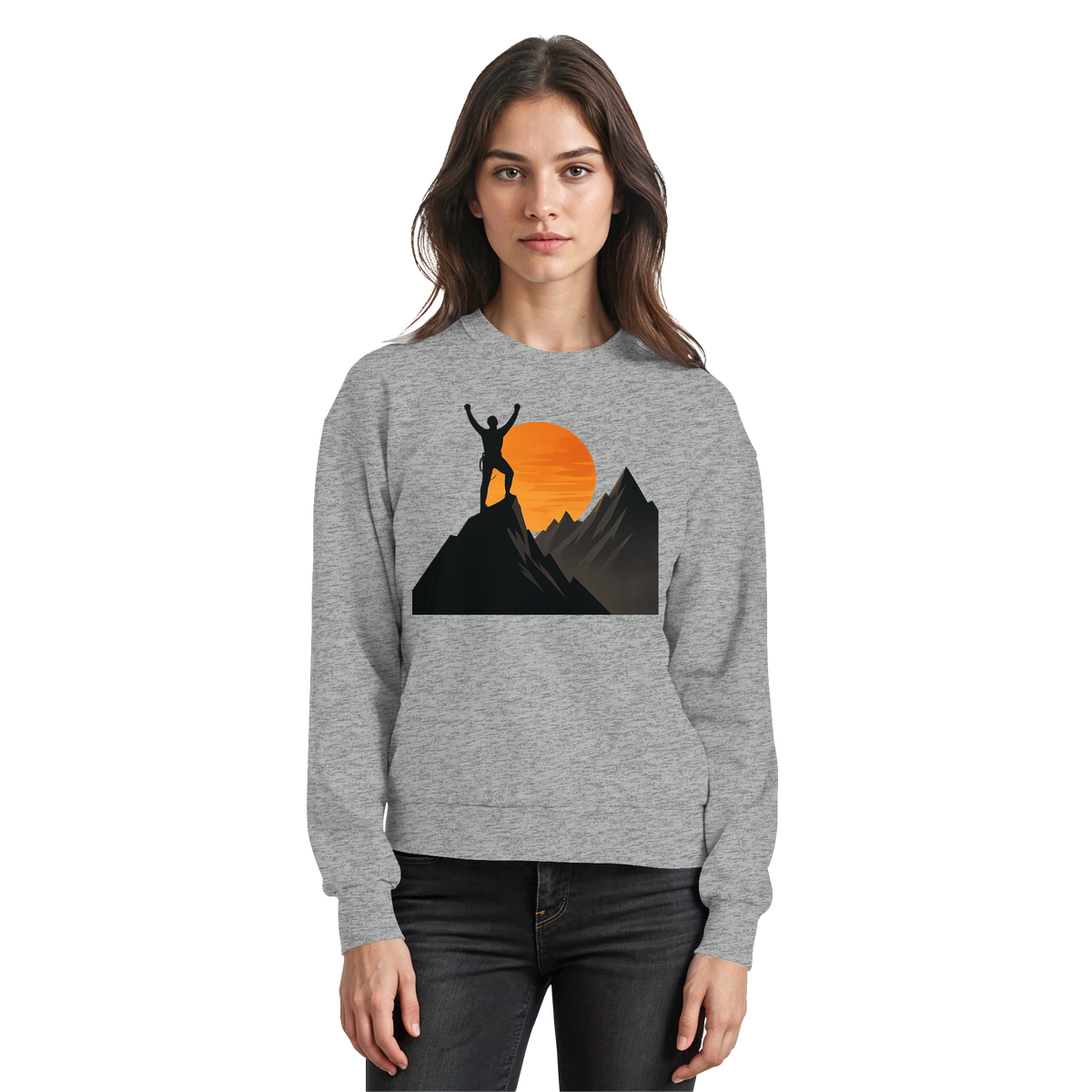 Arvenzo Bold Ascent sweatshirt in heather grey, front view showing classic crewneck design and soft fabric.