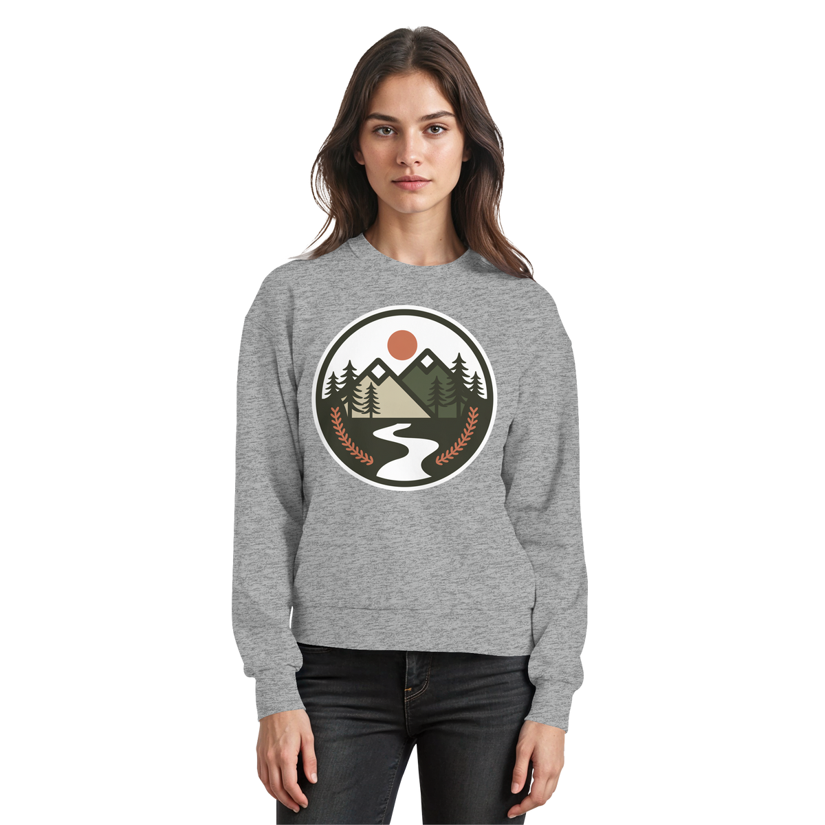Heather grey Arvenzo Open Ground sweatshirt shown from the front, featuring a classic crew neck and casual fit.