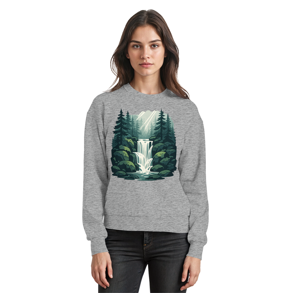 Arvenzo Fall Creek sweatshirt in heather grey, front view showing a cozy, casual sweatshirt with a classic crew neck design.