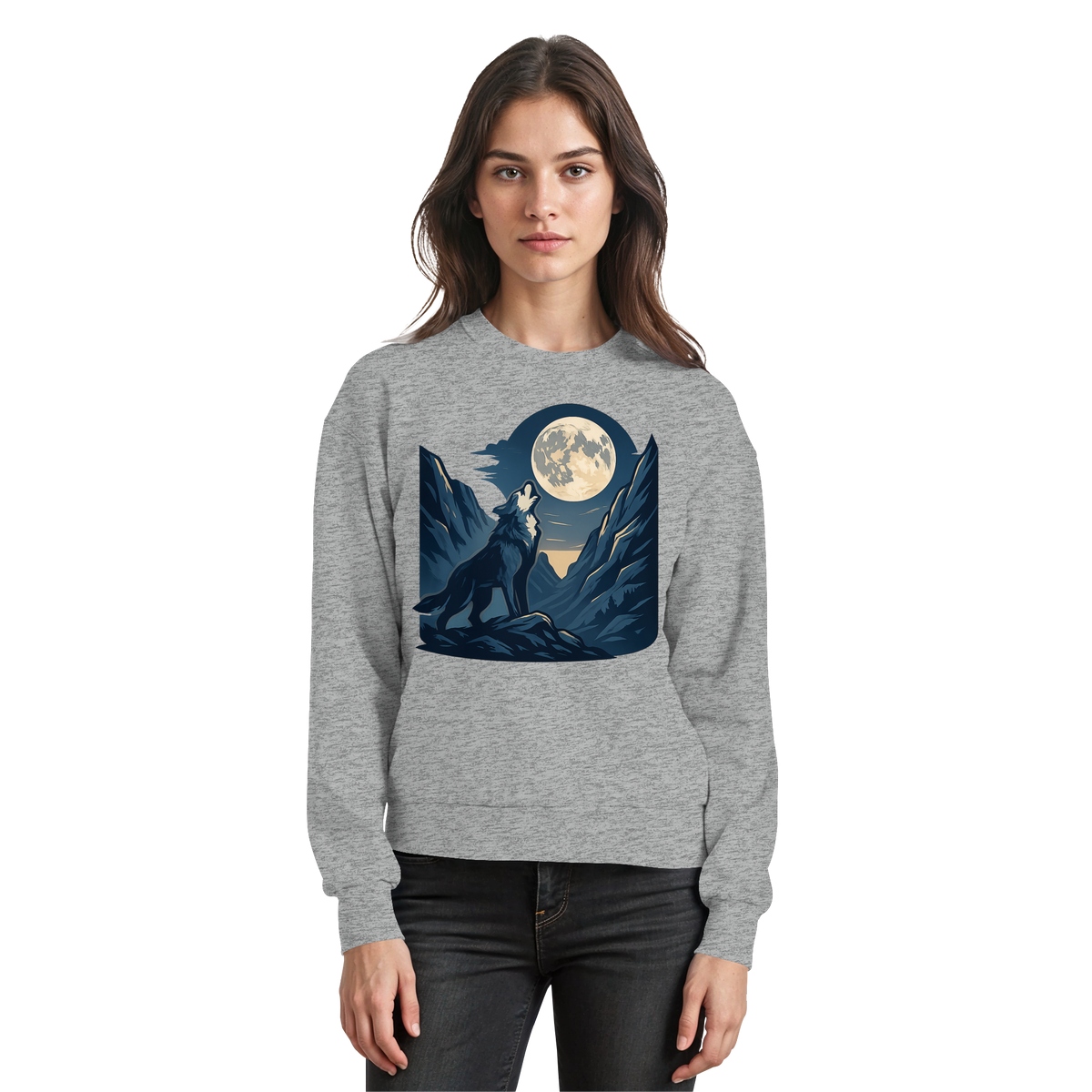 Arvenzo silver Howl sweatshirt in heather grey, front view showing classic crewneck design and soft fabric.