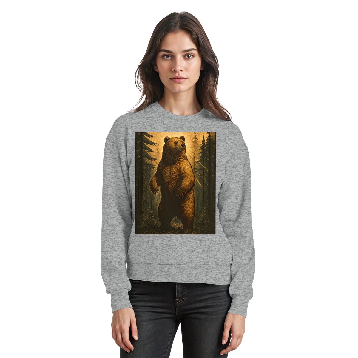 Heather grey Arvenzo Deep Timber sweatshirt shown from the front, featuring a classic crewneck and soft fabric for casual wear.