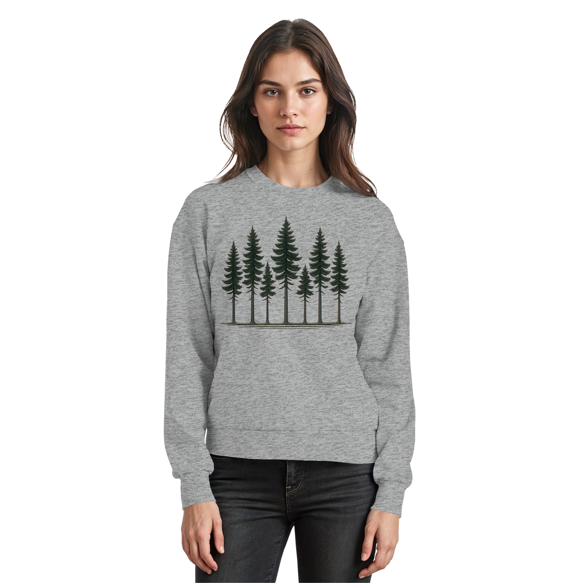 Heather grey Arvenzo Pine Dusk sweatshirt showing a classic crewneck design and soft fabric on the front.