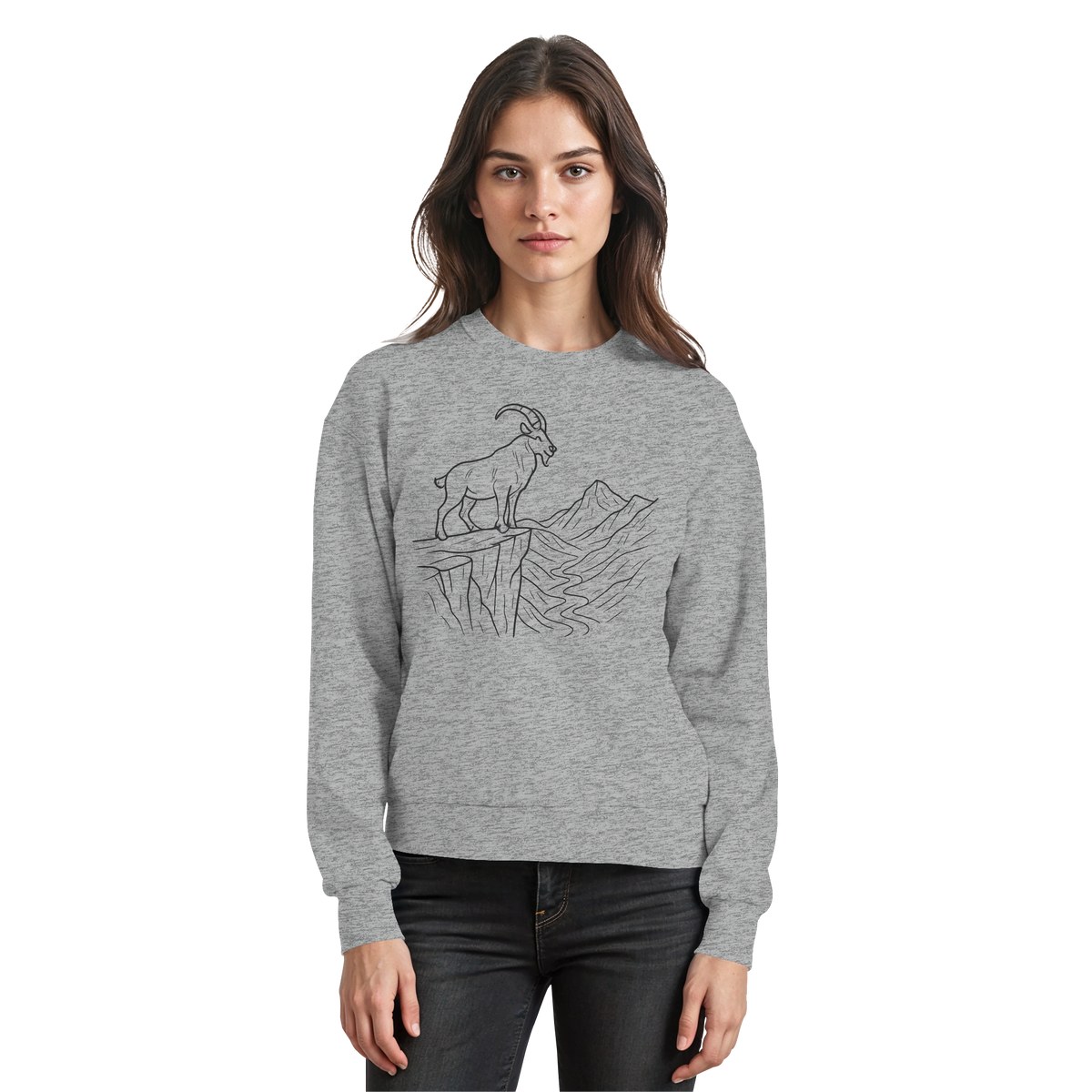 Arvenzo Cliff Edge sweatshirt in heather grey, front view showing a casual crewneck sweatshirt with subtle design details.