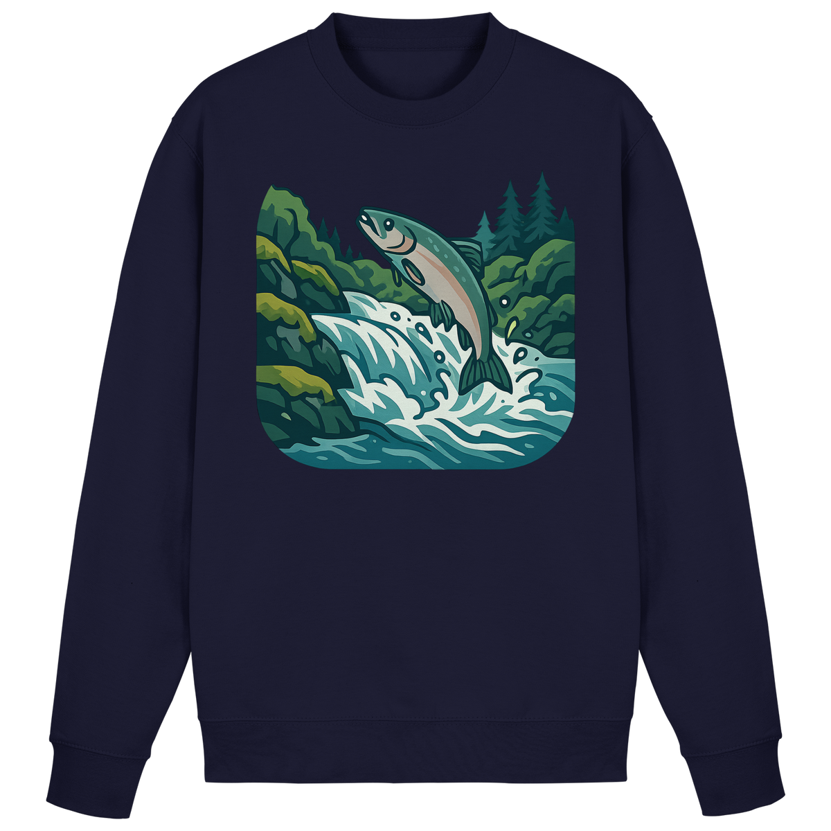 Arvenzo silver run sweatshirt in navy, front view showing classic crewneck design and soft fabric texture.