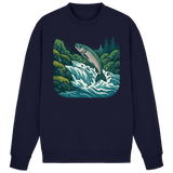 Arvenzo silver run sweatshirt in navy, front view showing classic crewneck design and soft fabric texture.