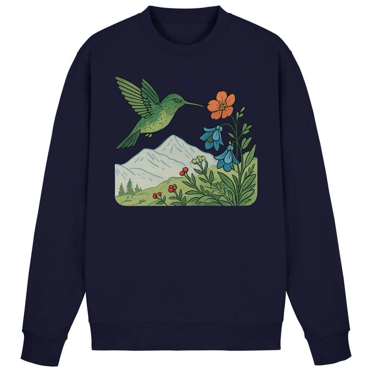 Arvenzo Bloom Wing sweatshirt in navy, front view showing classic crewneck design and soft cotton fabric.