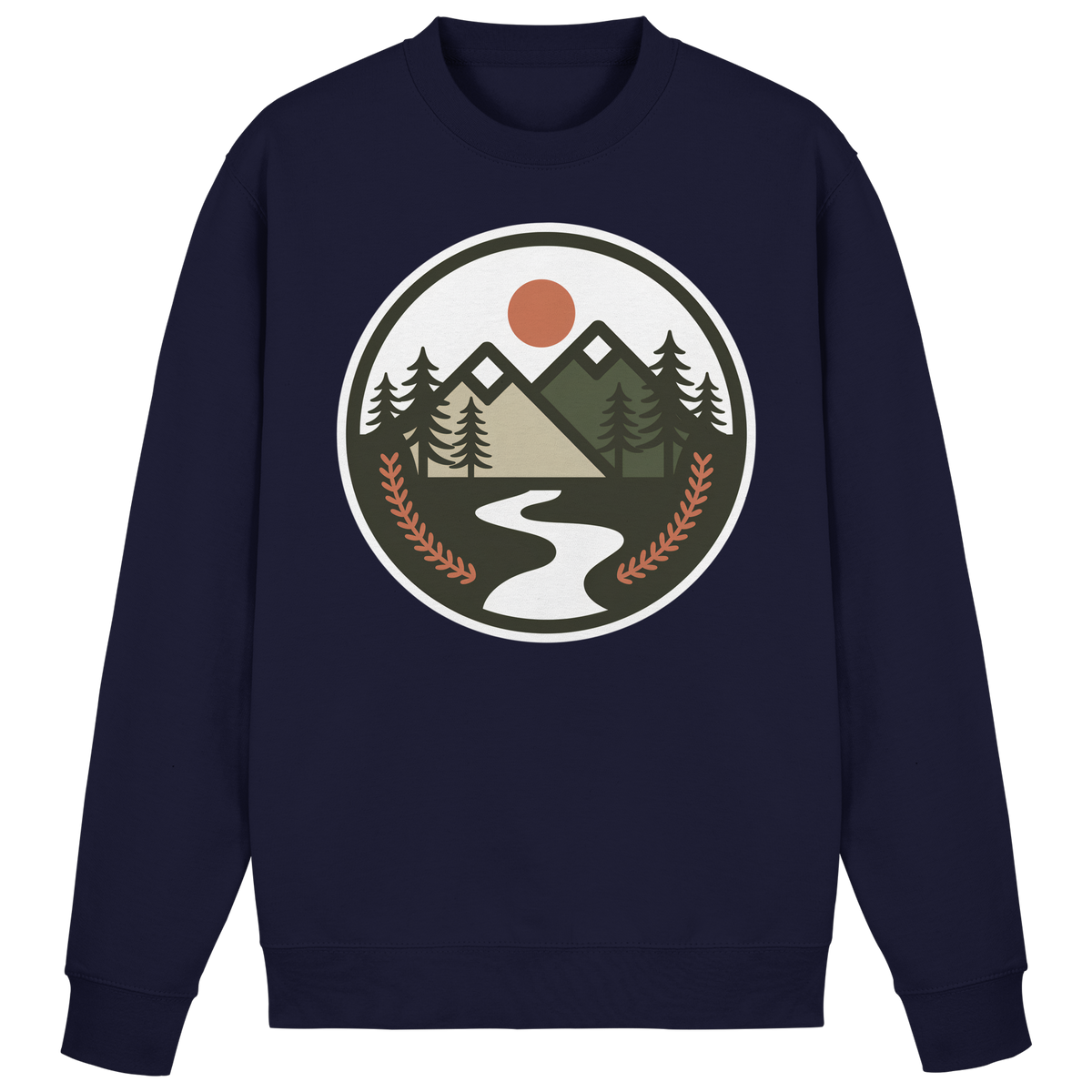 Navy blue Arvenzo Open Ground sweatshirt with a classic crew neck and minimalist design, front view, casual and comfortable fit.