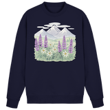 Navy Alpine Bloom sweatshirt by Arvenzo, front view showing classic crewneck design and soft fabric texture.