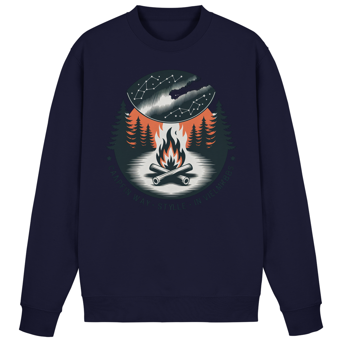 Navy star map sweatshirt by Arvenzo showing a front view with celestial star pattern on cozy cotton fabric.