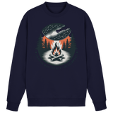 Navy star map sweatshirt by Arvenzo showing a front view with celestial star pattern on cozy cotton fabric.