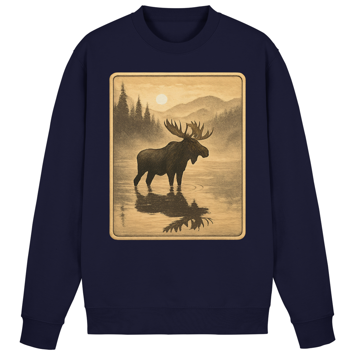 Arvenzo Calm Shore navy sweatshirt with a crew neck and relaxed fit, front view showing soft cotton fabric.