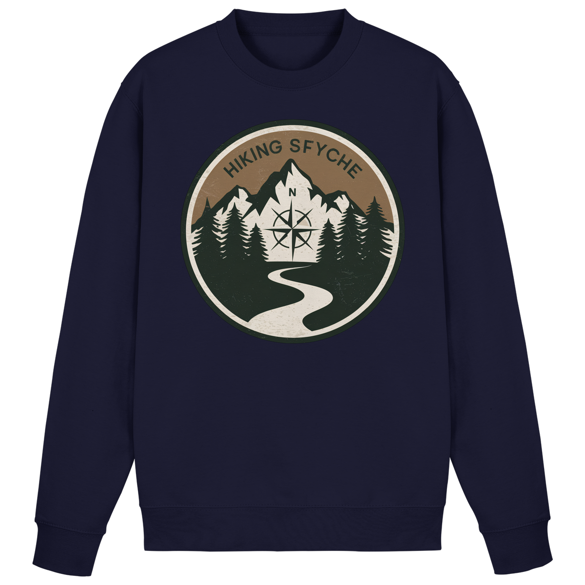 Arvenzo Trail Crest sweatshirt in navy, front view showing a classic crewneck sweatshirt with a simple, clean design.