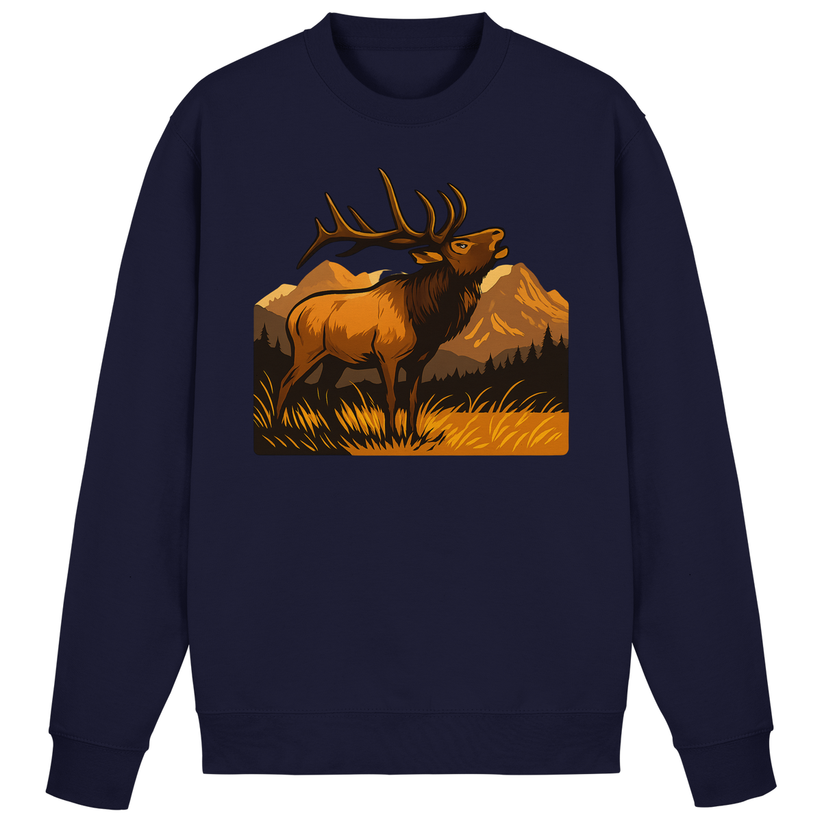 Arvenzo Elk Meadow navy sweatshirt with a front design, made of soft fabric, showcasing a casual and comfortable style.
