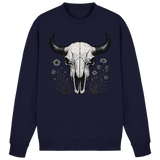Navy blue Arvenzo Bison Skull sweatshirt with front graphic, casual style, and comfortable fit.