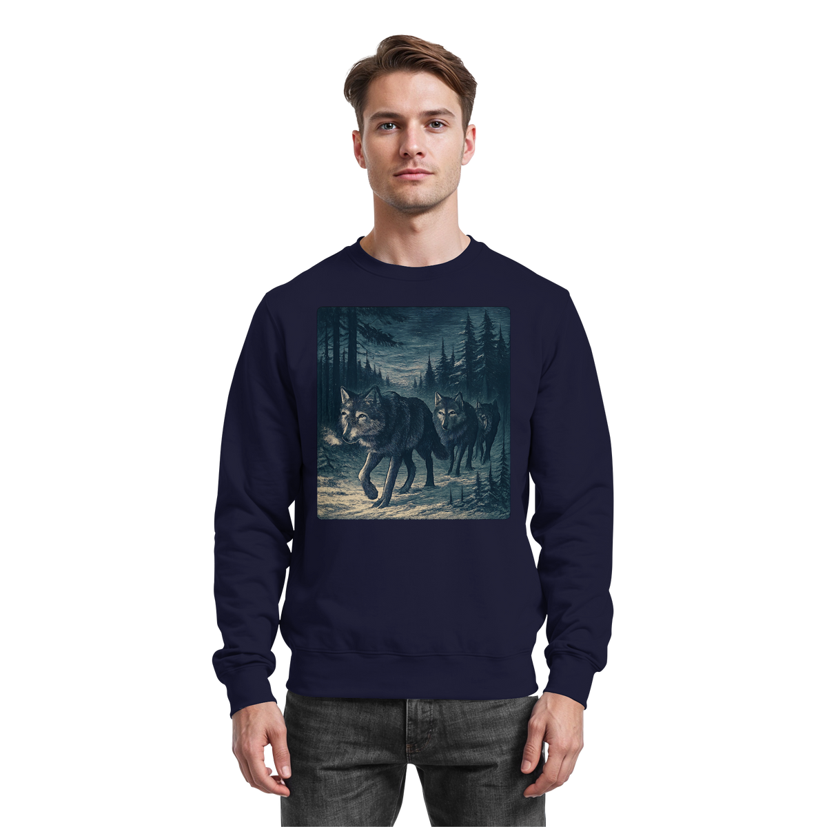 Navy blue Arvenzo Pack North sweatshirt with a front design, made from soft fabric, casual fit, displayed on a plain background.