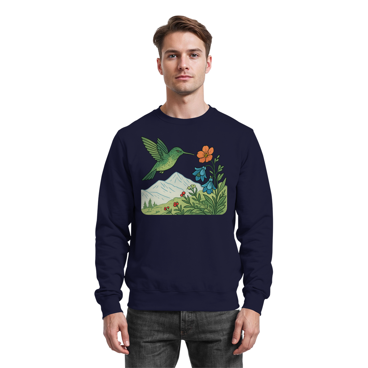 Arvenzo Bloom Wing navy sweatshirt with front logo design, casual long-sleeve sweatshirt made of soft fabric.