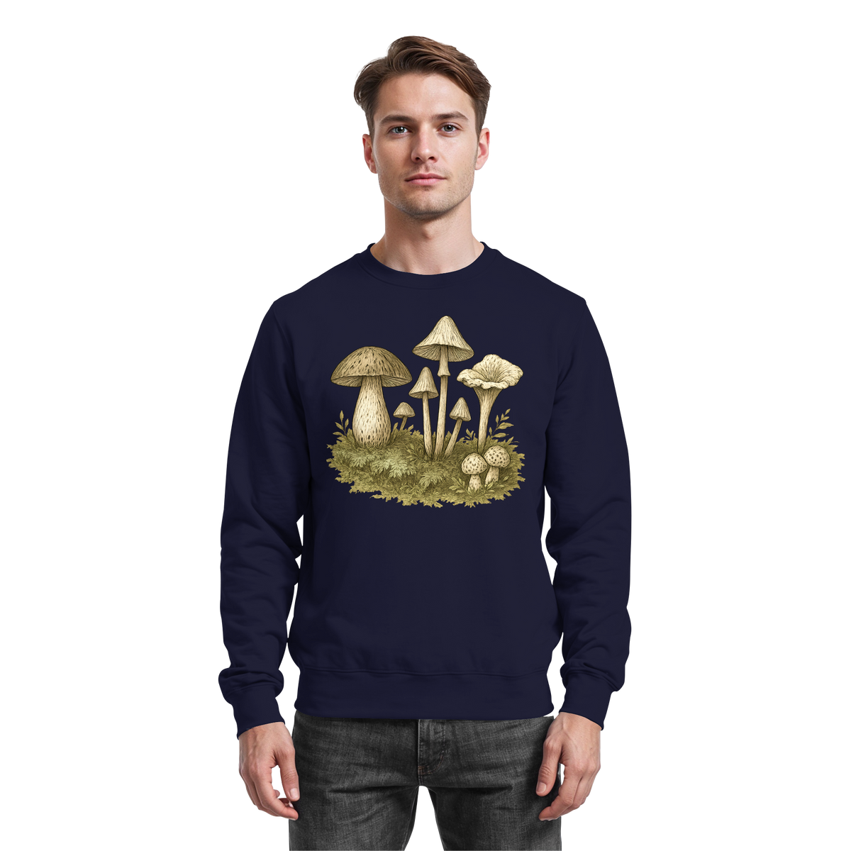 Arvenzo Forest Floor navy sweatshirt with front design, casual crewneck style, made from soft fabric for comfortable wear.