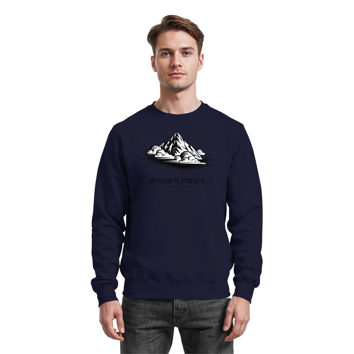 Arvenzo Summit Point navy sweatshirt with a front design, made from soft fabric, perfect for casual wear.