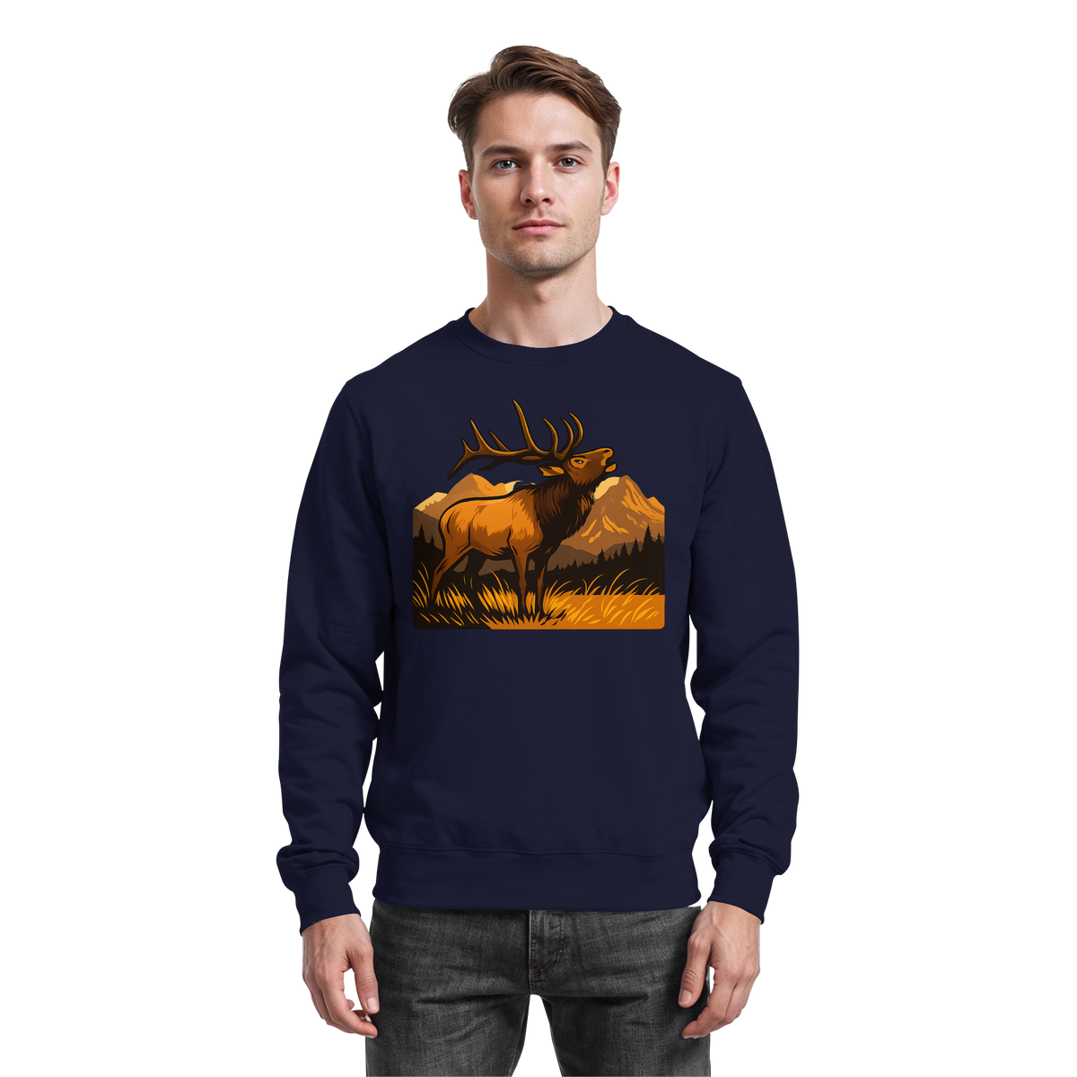 Arvenzo Elk Meadow navy sweatshirt with a front design, made from soft fabric, perfect for casual wear.