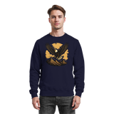 Arvenzo Iron Wing navy sweatshirt showing a front view with a minimalist design and ribbed cuffs on a plain background.