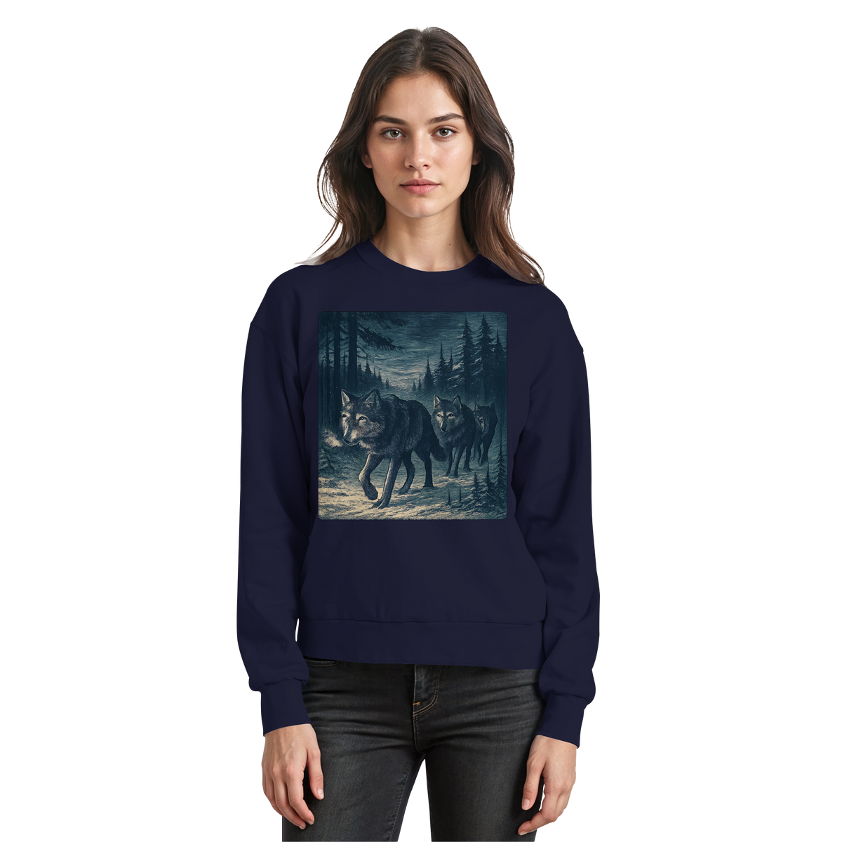 Arvenzo Pack North navy sweatshirt shown from the front, featuring a basic crewneck design in oxford navy fabric.