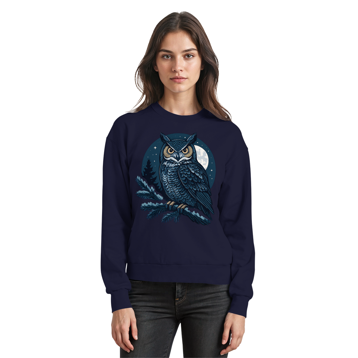 Arvenzo Night Watch sweatshirt in navy, front view showing classic crewneck design and soft cotton fabric.