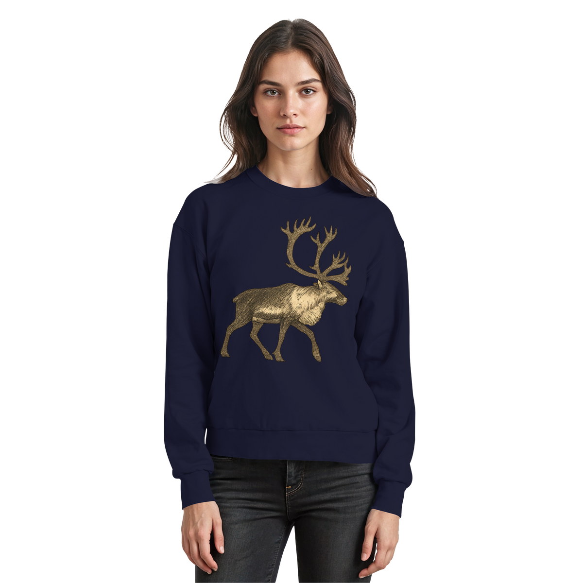 Arvenzo Tundra Walk sweatshirt in navy, front view showing a classic crewneck design and soft cotton fabric.