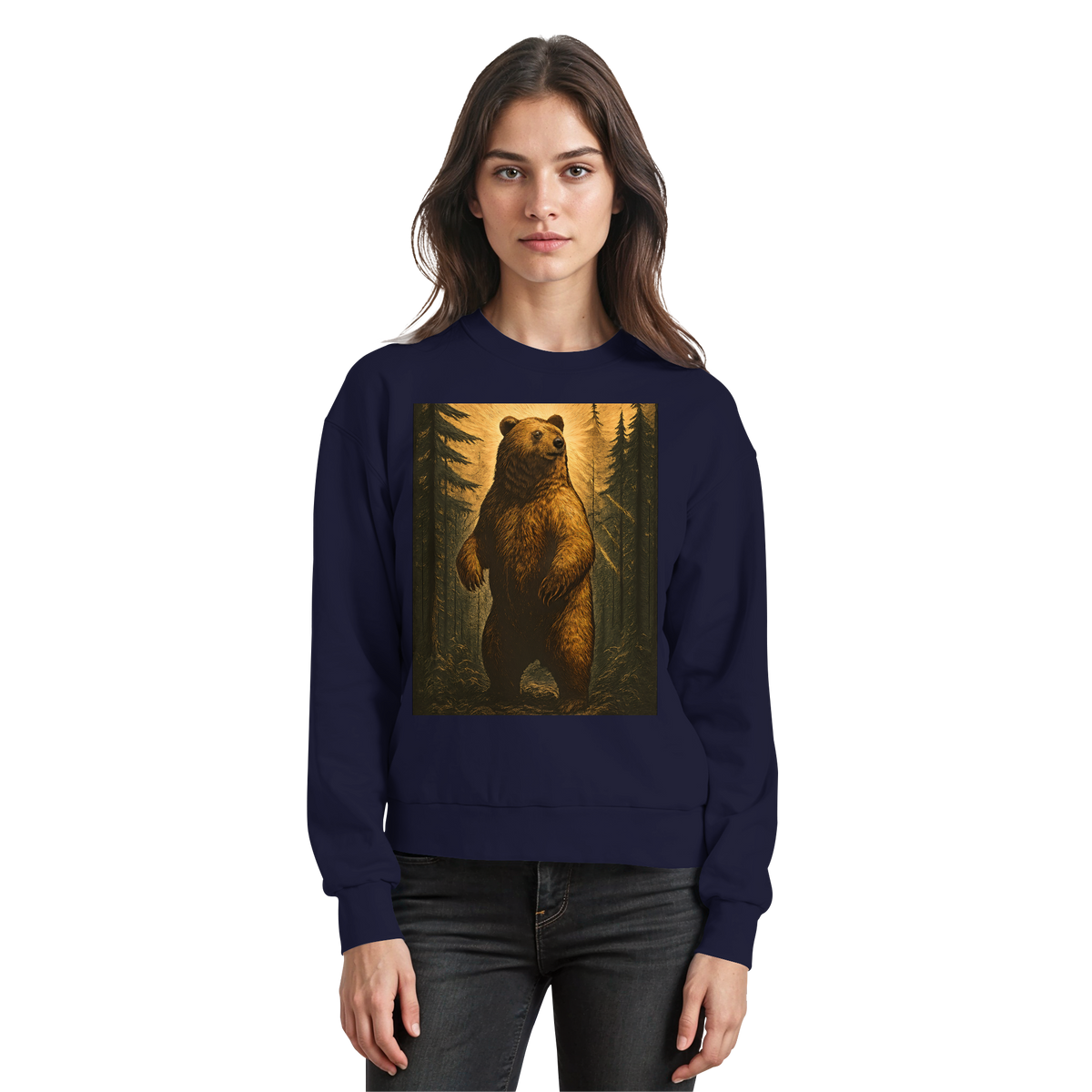 Arvenzo Deep Timber sweatshirt in navy, front view showing classic crew neck and soft fabric for casual wear.