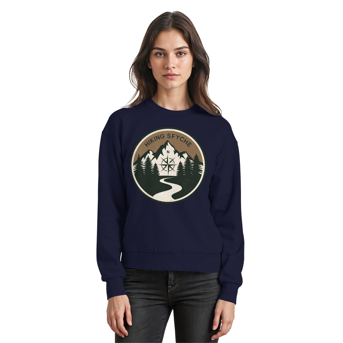 Arvenzo Trail Crest navy sweatshirt with a front view, showcasing a classic crewneck design in oxford navy color.
