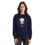 Arvenzo Bison Skull sweatshirt in navy, front view showing crewneck design and bold bison skull graphic on the chest.