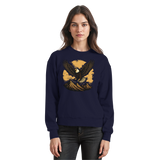 Arvenzo Iron Wing navy sweatshirt with front design, made of comfortable fabric, displayed on a plain background.