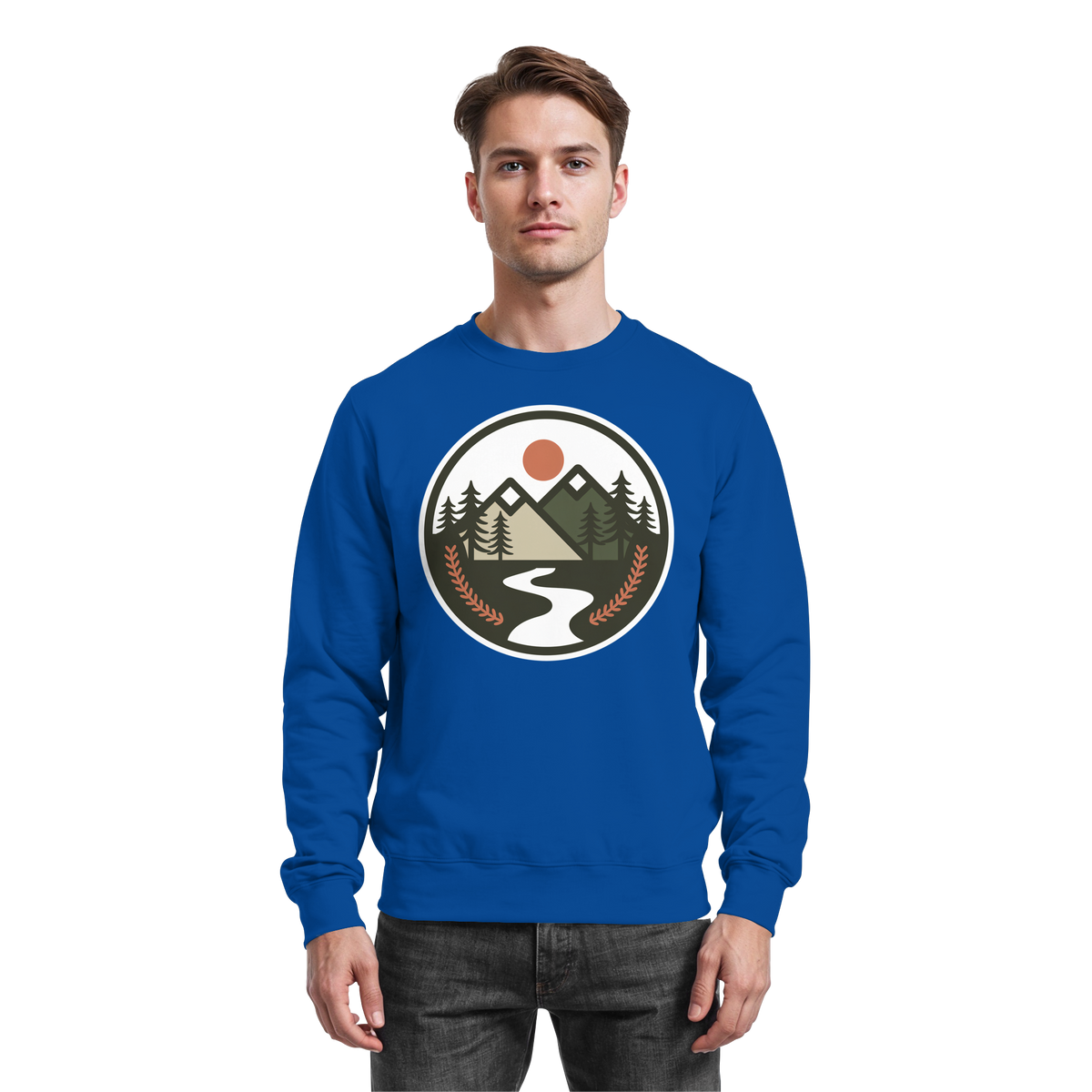 Royal blue Arvenzo Open Ground sweatshirt shown from the front, featuring a classic crewneck and comfortable fit.