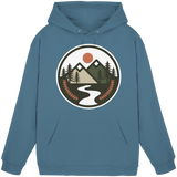 Front view of Arvenzo Open Ground hoodie in airforce blue, unisex design with a basic hoodie style.