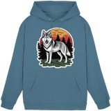 Unisex Air Force Blue Arvenzo Lone Dusk hoodie with front design, soft fabric, and relaxed fit, shown from the front.