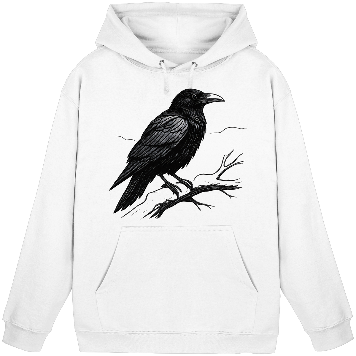 Front view of Arvenzo Dark Raven Hoodie, a unisex hoodie with a basic design in Arctic White color.