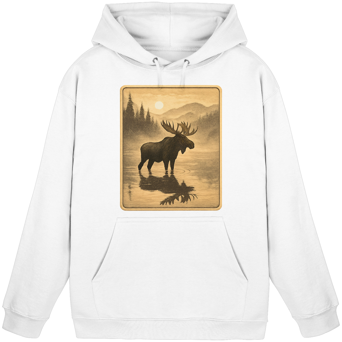 Arvenzo Calm Shore unisex hoodie in Arctic White, front view showing a simple, comfortable hoodie with a minimal design.