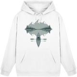Arvenzo Mirror Lake Hoodie in Arctic White, front view of a unisex hoodie with minimalist design and soft fabric.