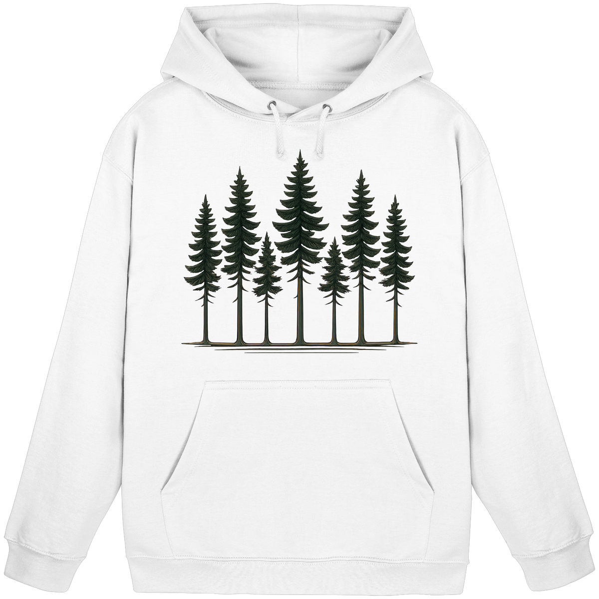 Front view of Arvenzo Pine Dusk Hoodie in Arctic White, a unisex hoodie with a casual fit and soft fabric.