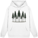 Front view of Arvenzo Pine Dusk Hoodie in Arctic White, a unisex hoodie with a casual fit and soft fabric.