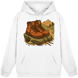 Unisex Arctic White Trail Rest Hoodie by Arvenzo showing a front view with a simple, comfortable hoodie design.