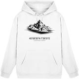 Arvenzo Summit Point unisex hoodie in Arctic White, front view showing a simple, comfortable design with a hood and long sleeves.
