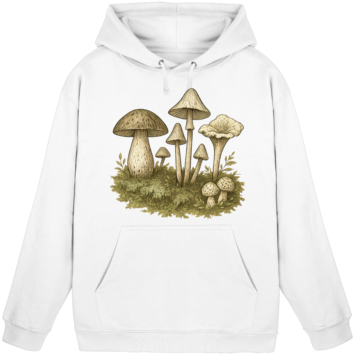 Arvenzo Forest Floor Hoodie in Arctic White, unisex front view showing cozy, casual hoodie with forest-inspired design.