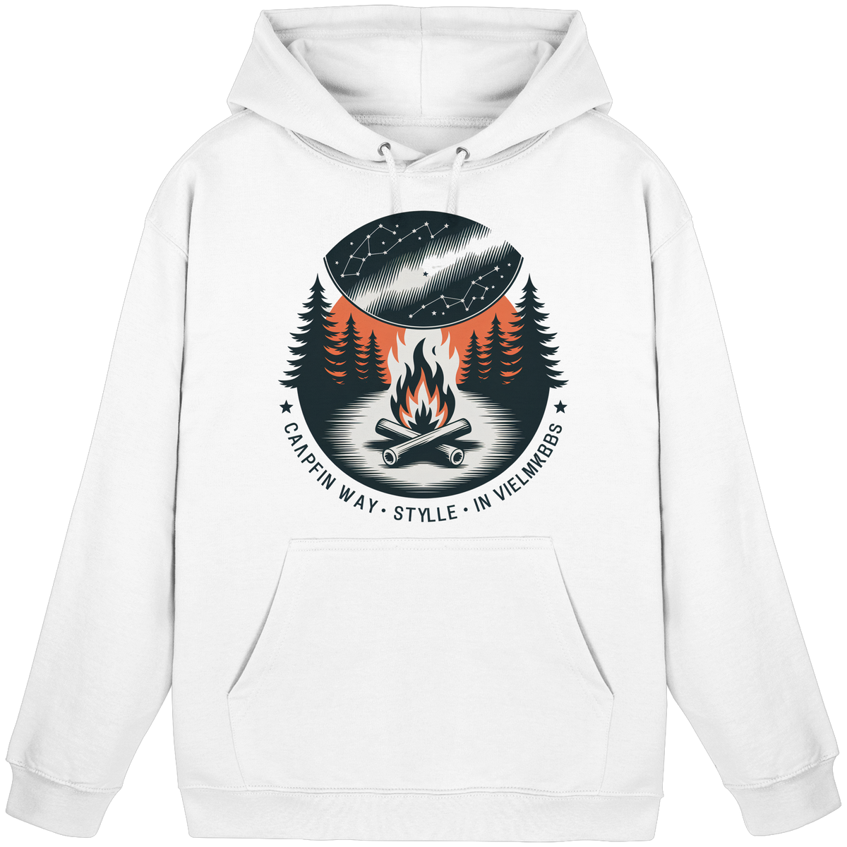 Arvenzo Star Map Hoodie in Arctic White, unisex front view showing celestial star pattern on cozy hoodie.
