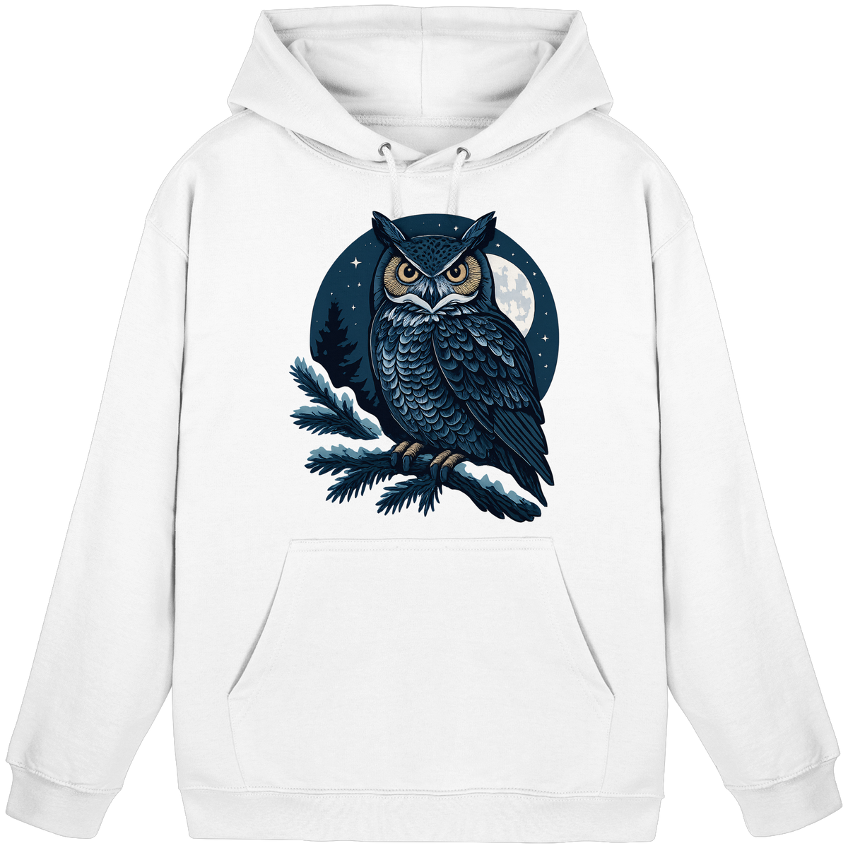 Arvenzo Night Watch hoodie in Arctic White, front view of a unisex casual hoodie with a simple design and soft fabric.