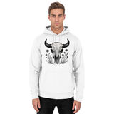 Arvenzo Bison Skull hoodie in Arctic White, front view, unisex design with bold bison skull graphic on soft hoodie fabric.