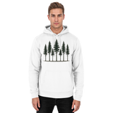 Arvenzo Pine Dusk Hoodie in Arctic White, front view of a unisex hoodie with a minimalist design and comfortable fit.