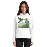 Arvenzo Bloom Wing hoodie in Arctic White, front view showcasing unisex hoodie with a simple design and comfortable fit.