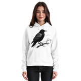 Front view of Arvenzo Dark Raven Hoodie, unisex hoodie in Arctic White with a simple, classic design.
